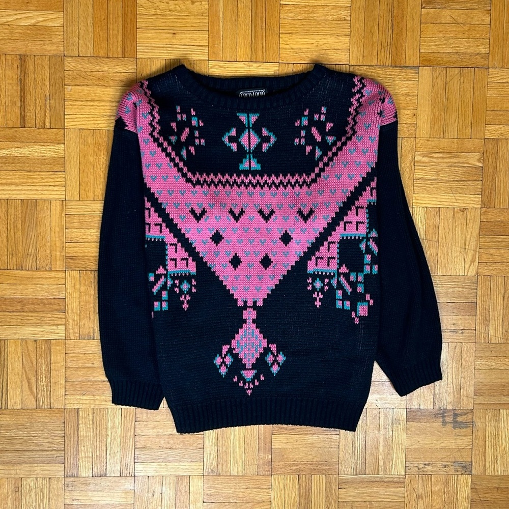 Coco Loco Vintage 1990's Pink/Black Small Acrylic Sweater